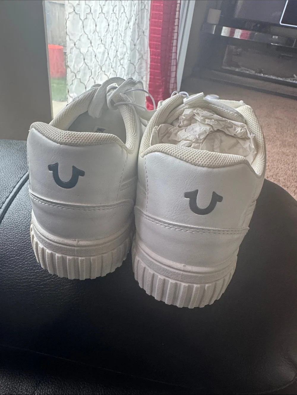 True Religion Men's White Leather Low-Top Sneakers with Star Accent